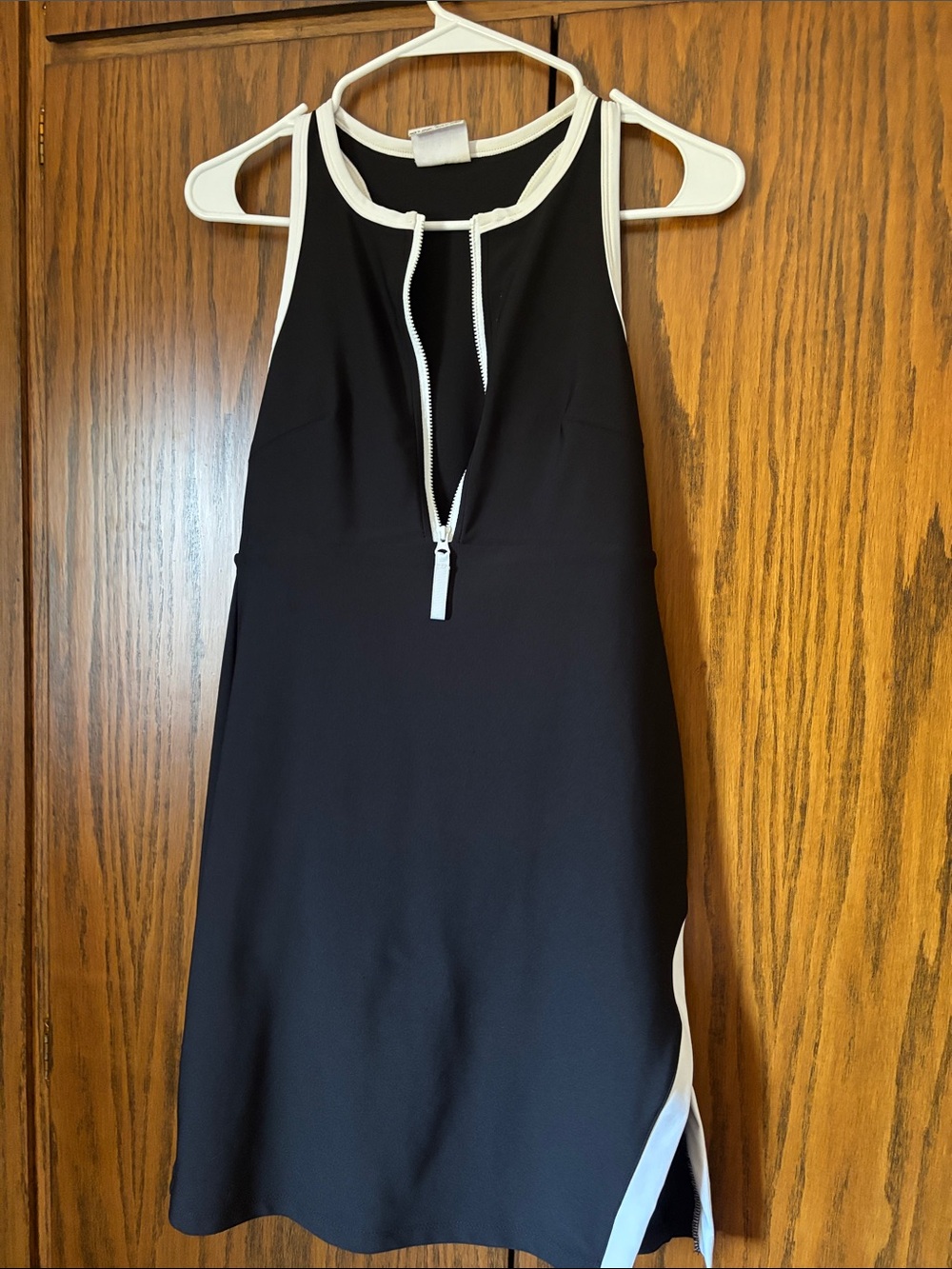 Sage Black and White Zip-Front Mini Dress